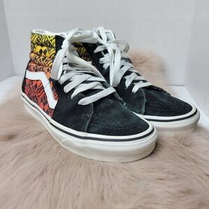 VANS Sk8-HI Logo Flame Suede Canvas Black Sneakers High Top Womens Shoes Siz 5.5